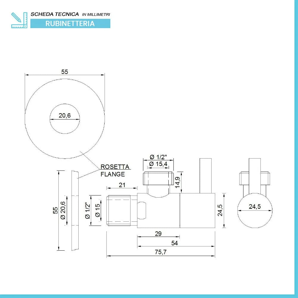 Rubinetto sottolavabo tondo cromato 1/2 x 1/2