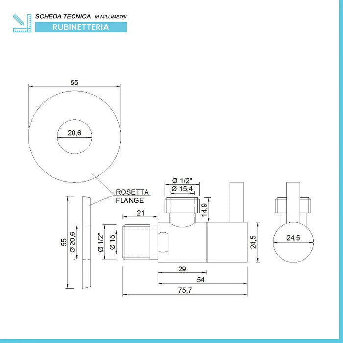 Rubinetto sottolavabo tondo cromato 1/2 x 1/2