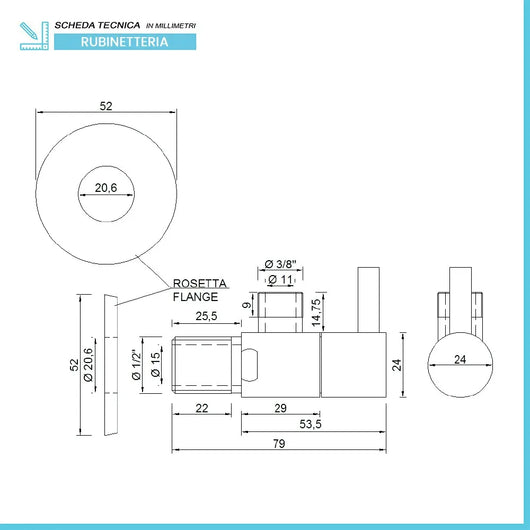 Rubinetto sottolavabo tondo cromato 1/2 x 3/8