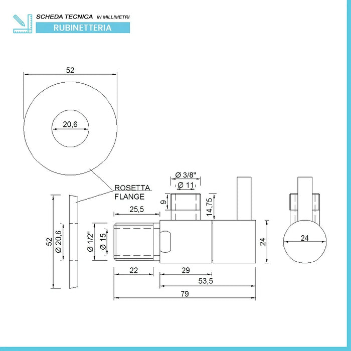 Rubinetto sottolavabo tondo cromato 1/2 x 3/8