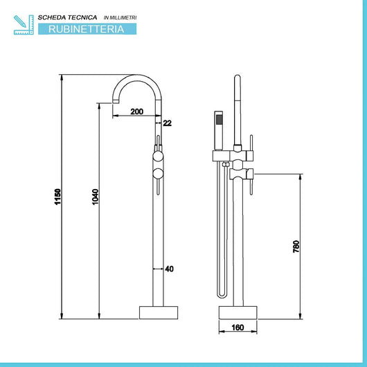 Rubinetto vasca a pavimento freestanding cromato