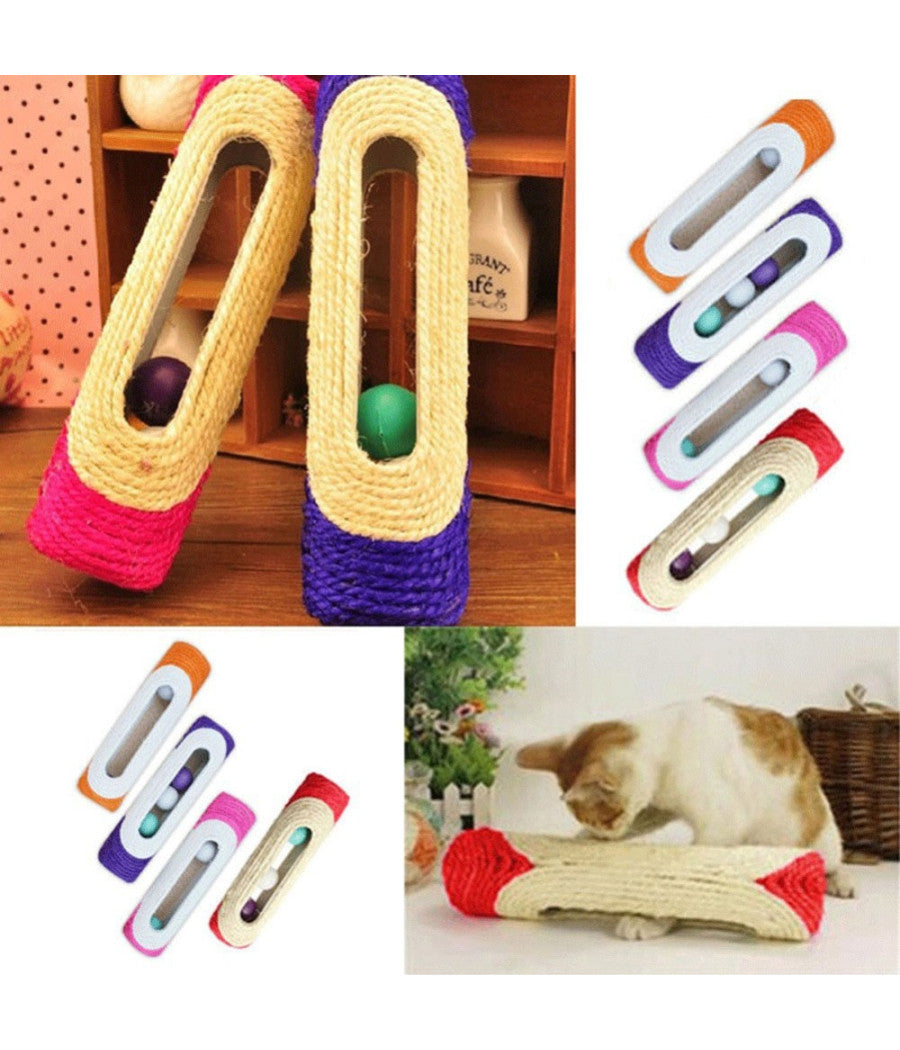 Rullo In Sisal Tiragraffi 29 X 7,5 Cm Con Palline Sonore Gioco Per Gatti         