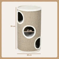 Cuccia per Gatti a 3 Livelli con Tiragraffi in Sisal e Peluche, Ø38x70cm, Marrone