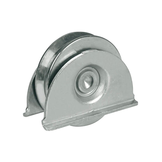 Ruota da 100mm con piastra in acciaio zincato per cancelli con 1 cuscinetto a sfera e gola a v