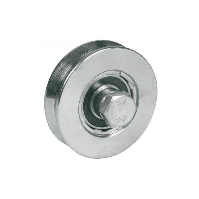 Ruota da 40mm in acciaio zincato per cancelli con 1 cuscinetto a sfera e gola a v