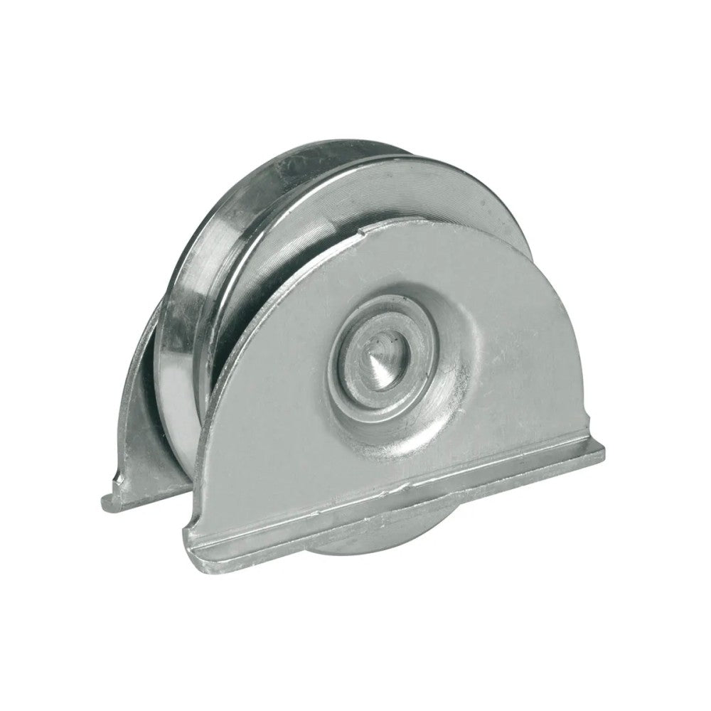 Ruota da 80mm con piastra in acciaio zincato per cancelli con 1 cuscinetto a sfera e gola a v