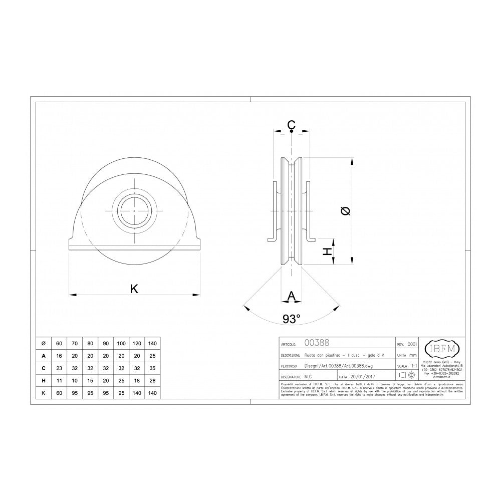 Ruota da 80mm con piastra in acciaio zincato per cancelli con 1 cuscinetto a sfera e gola a v