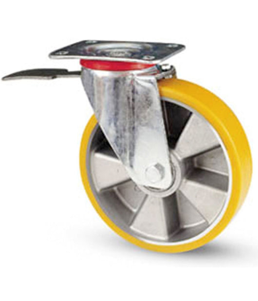 Ruota Girevole Con Piastra E Freno Rivestimento In Poliuretano Avolan Sh A 91     -125 Mm   -