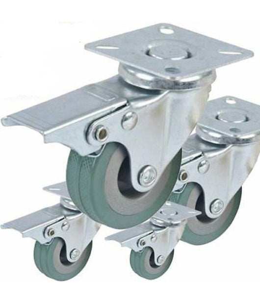 Ruota Gomma Rigida Con Piastra Girevole E Freno Blocco Diametro Ruota 50x17         