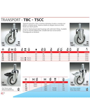Ruota Grigia Con Perno Tbf Cebora Diametro 60 80 100 125 Per Carrelli Peesanti     -80 Mm   -
