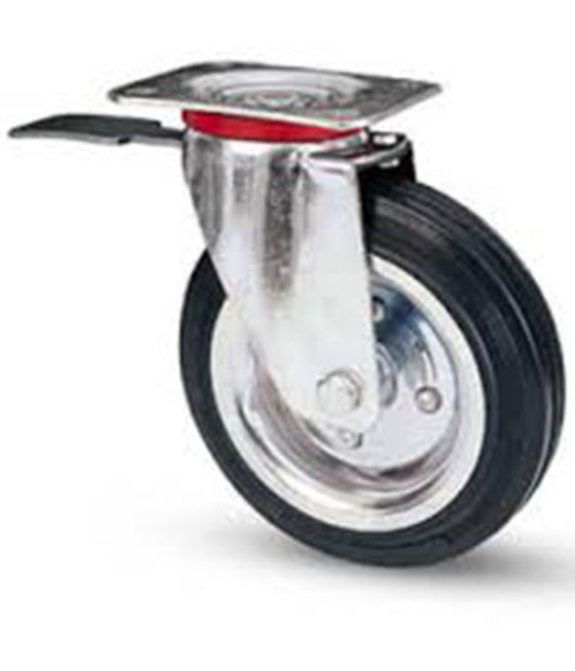 Ruota In Gomma Con Piastra Girevole Con Freno Avo Flange In Acciaio     -150 Mm   -