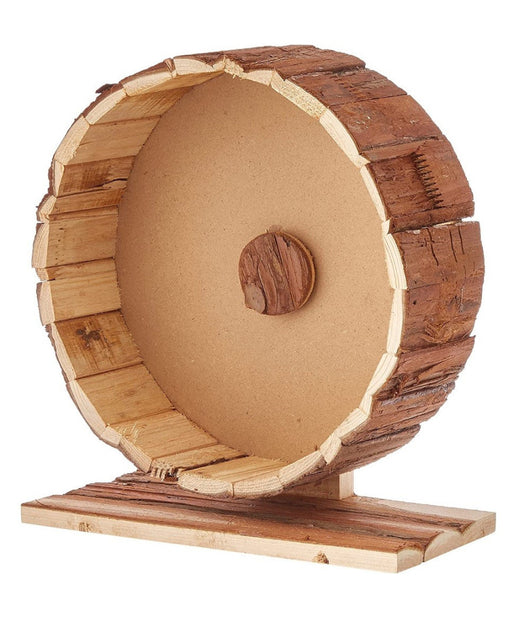 Trade Shop - Ruota In Legno Naturale Accessorio Per Roditori 29 X 14 X 31 Cm Con Piedistallo -