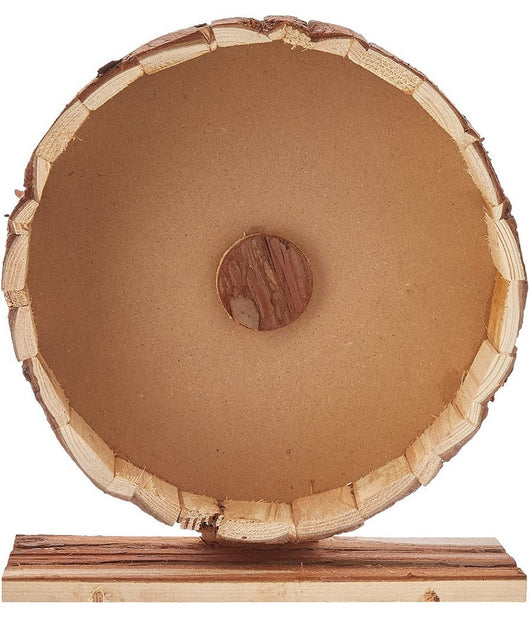 Trade Shop - Ruota In Legno Naturale Accessorio Per Roditori 29 X 14 X 31 Cm Con Piedistallo -