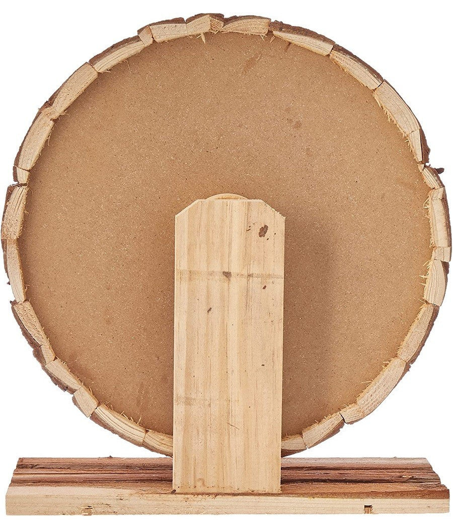 Trade Shop - Ruota In Legno Naturale Accessorio Per Roditori 29 X 14 X 31 Cm Con Piedistallo -