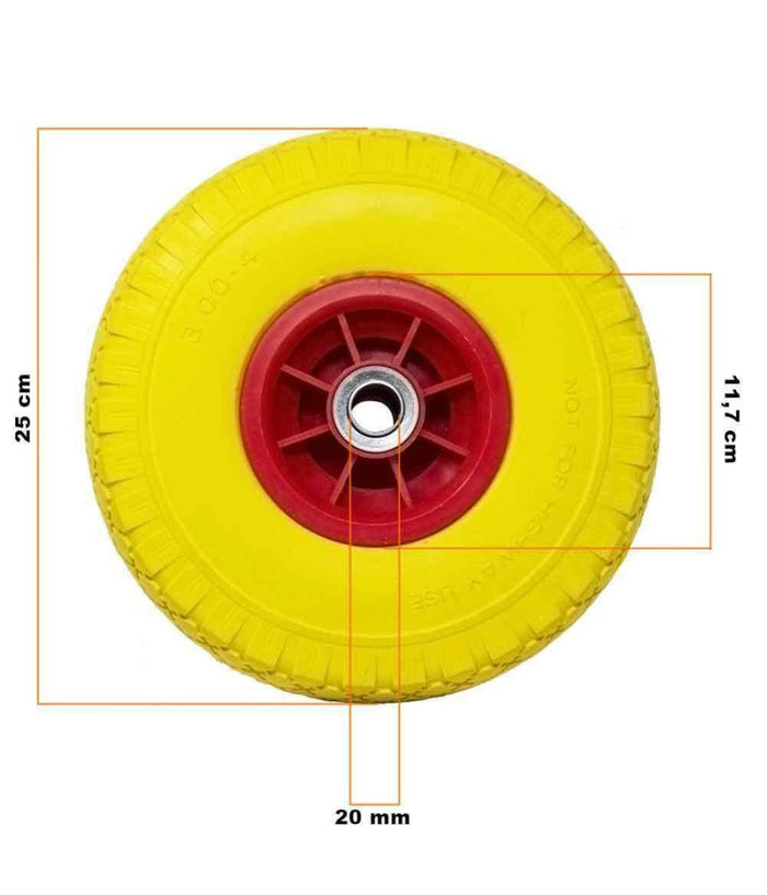 Ruota Piena Antiforatura Pu Gialla Carrello Carriola 25cm Cerchio In Plastica         
