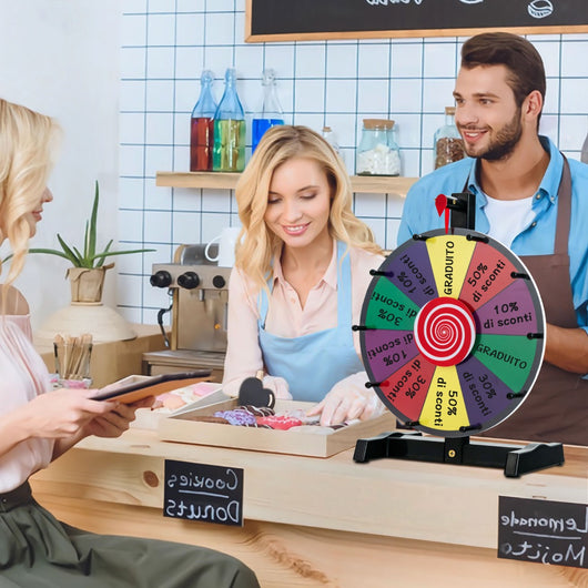 Ruota dei premi da tavolo con pennarello e cancellino, Ruota della fortuna personalizzabile 26x18x39,5cm-Stanza dei giochi