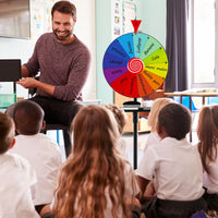 Ruota premio da 40cm con supporto tripode pieghevole, Ruota girevole con altezza regolabile vassoio e 12 slot per festa-Stanza dei giochi