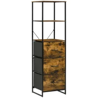 Mobile da Archiviazione con Ripiani e 3 Cassetti in Tessuto Pieghevoli Rimovibili, Stile Industriale, 44L x 40l x 155H cm, Marrone