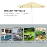 Ombrellone da Giardino 2.5x2.3 m a 6 Stecche in Legno Laccato e Poliestere, Beige