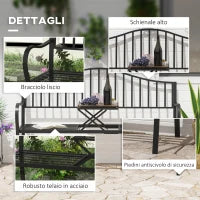 Panchina da Esterno a 2 Posti , Panchina da Giardino con Tavolino Estensibile in Metallo 150 x 53 x 95 cm Nero