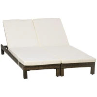 Set 2 Lettini Prendisole in Rattan PE con Cuscino e Schienale 5 Reclinazioni, 196x60x22cm