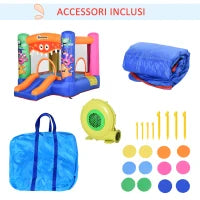 Casa Gioco Castello Gonfiabile Gigante per Bambini 3-8 anni Trampolino Rimbalzante Colorato con Scivolo e Canestro 250cmx180cmx175cm