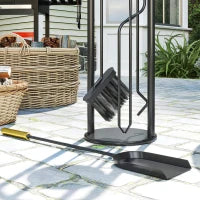 Set Utensili per Camino di 5 Pezzi in Metallo con Scopa Paletta Pinze Attizzatoio e Supporto 20x20x71 cm Dorato