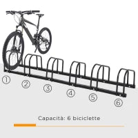 Rastrelliera Portabiciclette Parcheggio per 6 Biciclette in Acciaio, 179x33x27 cm, Nero