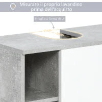kleankin Mobiletto Sottolavandino con Intaglio a U e 6 Ripiani in Legno, 60x30x68cm - Bianco, Grigio