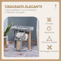 Albero per Gatti con Casetta per Gatti e Lettino in Peluche, Tiragraffi in Juta e Pallina, Grigio