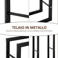Porta Legna Verticale in Metallo Nero da Interni ed Esterni con Portata 100 kg max, 40x25x100 cm