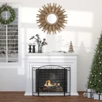 Parascintille Caminetto con 3 Pannelli Pieghevoli in Metallo e Acciaio Nero 105x1.6x80.5cm