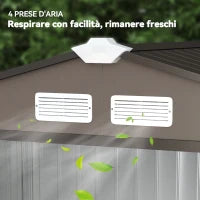 Casetta da Giardino in Metallo con Prese d'Aria e Doppia Porta Scorrevole, 2.1x1.3m, Marrone