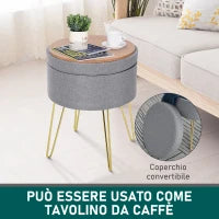 Homcom Sgabello Rotondo con Vano Contenitore in Tessuto Grigio e Oro 36x36x45cm