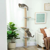 Albero per Gatti a 5 Piani con Giocattolo, Palo di Sisal, Tessuto di Peluche, Grigio Chiaro