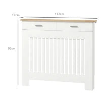 Copritermosifone a Doghe Antiribaltamento con Cassetto Portaoggetti, in Legno, 112x19x97 cm, Bianco