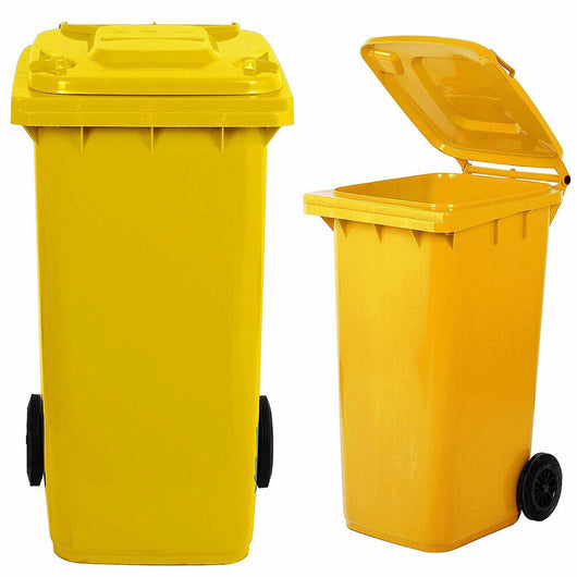 BIDONE RACCOLTA DIFFERENZIATA CARRELLATO 240LT + PEDALE + ANELLO + ASTE GIALLO MOBIL PLASTIC