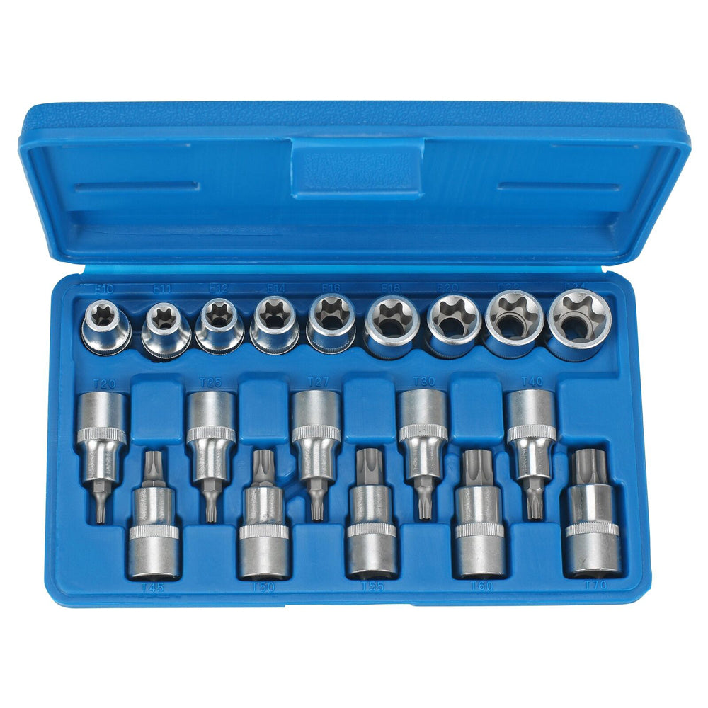 SERIE SET 19pz CHIAVI A BUSSOLA 1/2" INSERTO TORX C/FORO E TORX-E CONDOR
