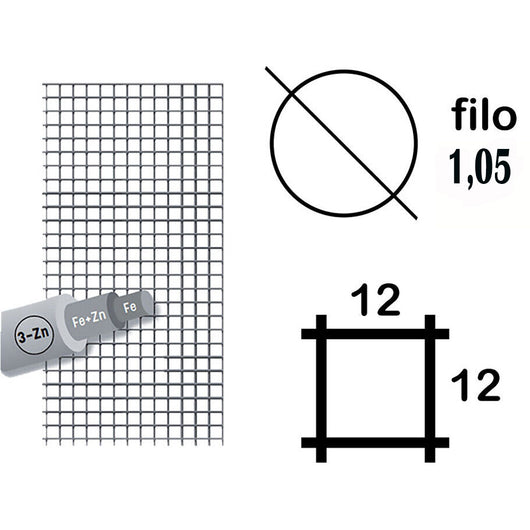 RETE RECINZIONI METALLICA ELETTROSALDATA 12x12 h80cm ØF.1,05 ROTOLO 25mt ZINCATA