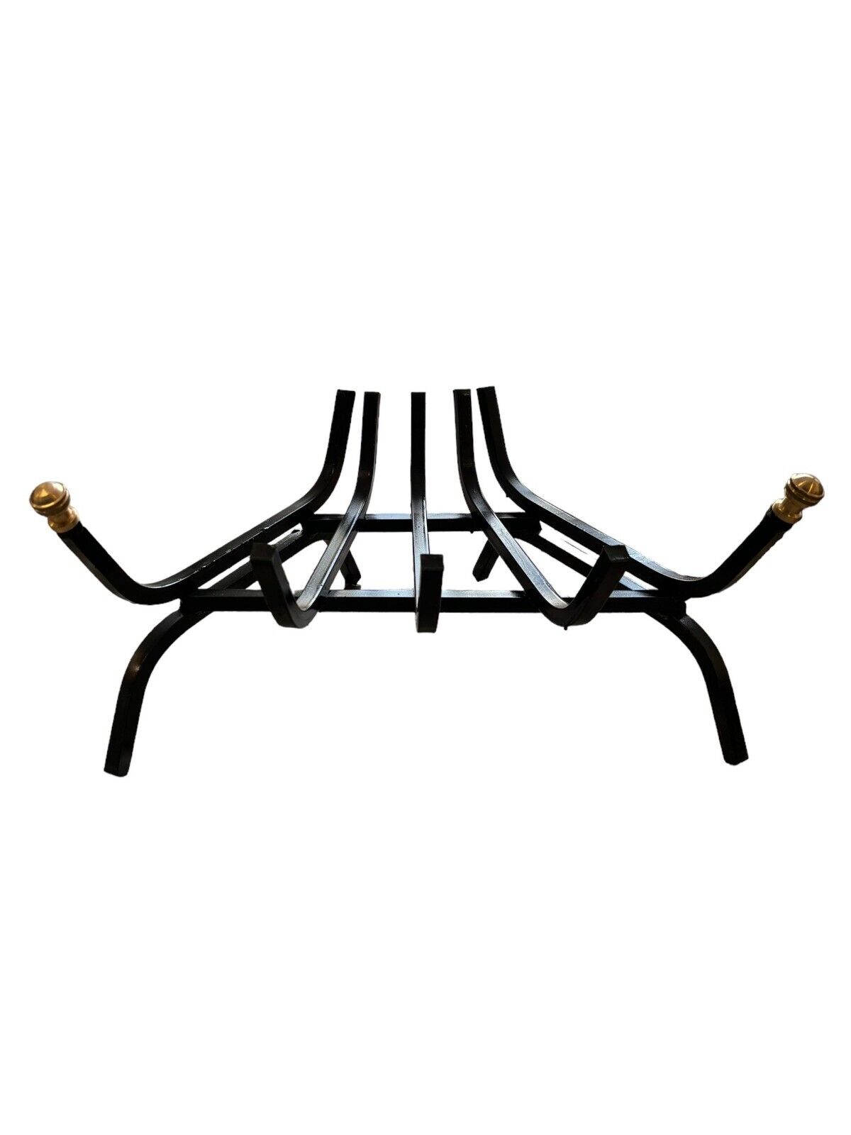 BRUCIALEGNA ANGOLARE CON POMELLI IN OTTONE IN FERRO BATTUTO VERNICIATO 40 CM
