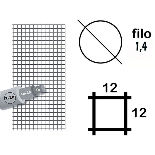 RETE RECINZIONI METALLICA ELETTROSALDATA 12x12 h80cm ØF.1,4 ROTOLO 25mt ZINCATA