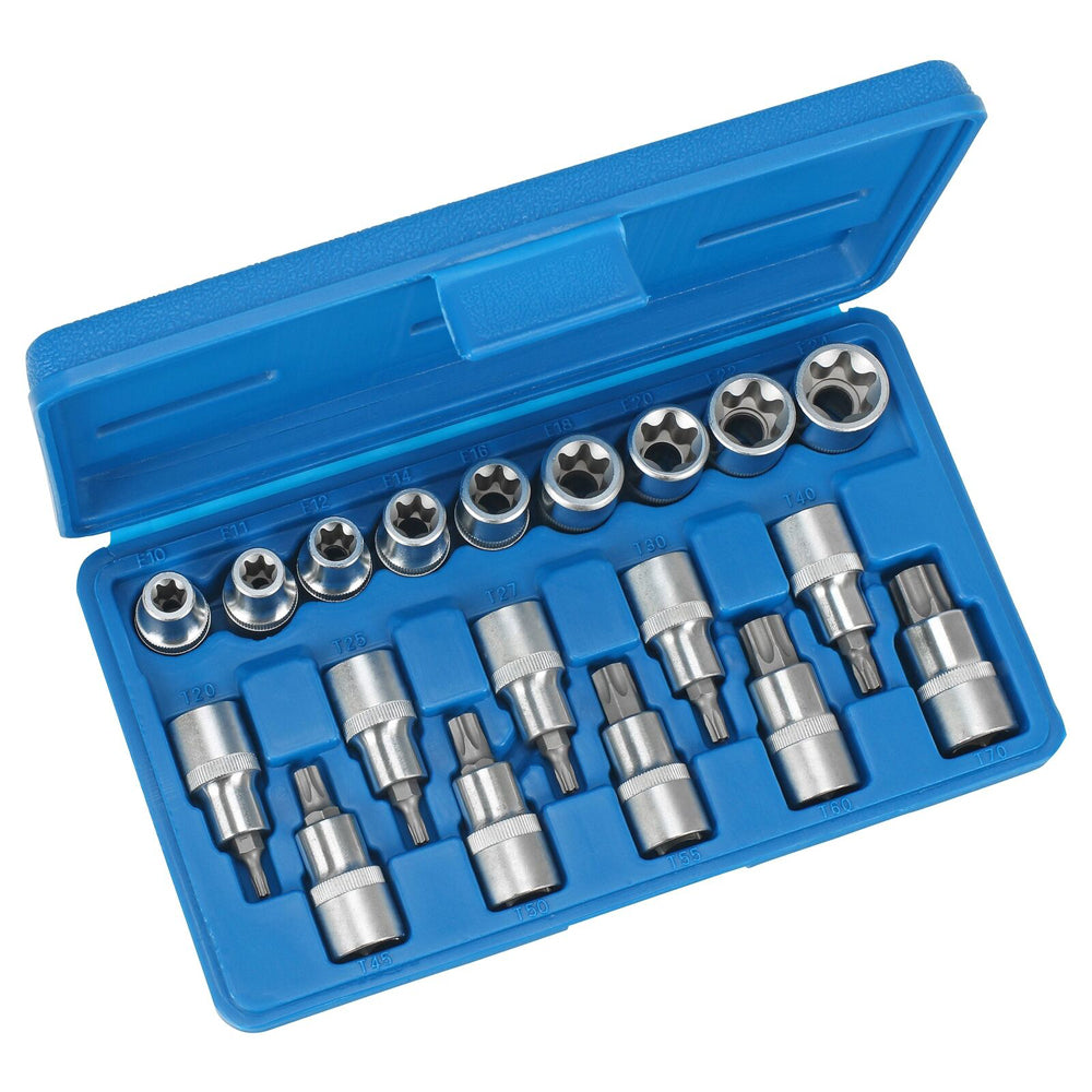 SERIE SET 19pz CHIAVI A BUSSOLA 1/2" INSERTO TORX C/FORO E TORX-E CONDOR