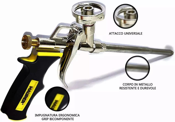 Pistola per Schiuma Poliuretanica Maurer con ugello in acciaio inox ed impugnatura ergonomica
