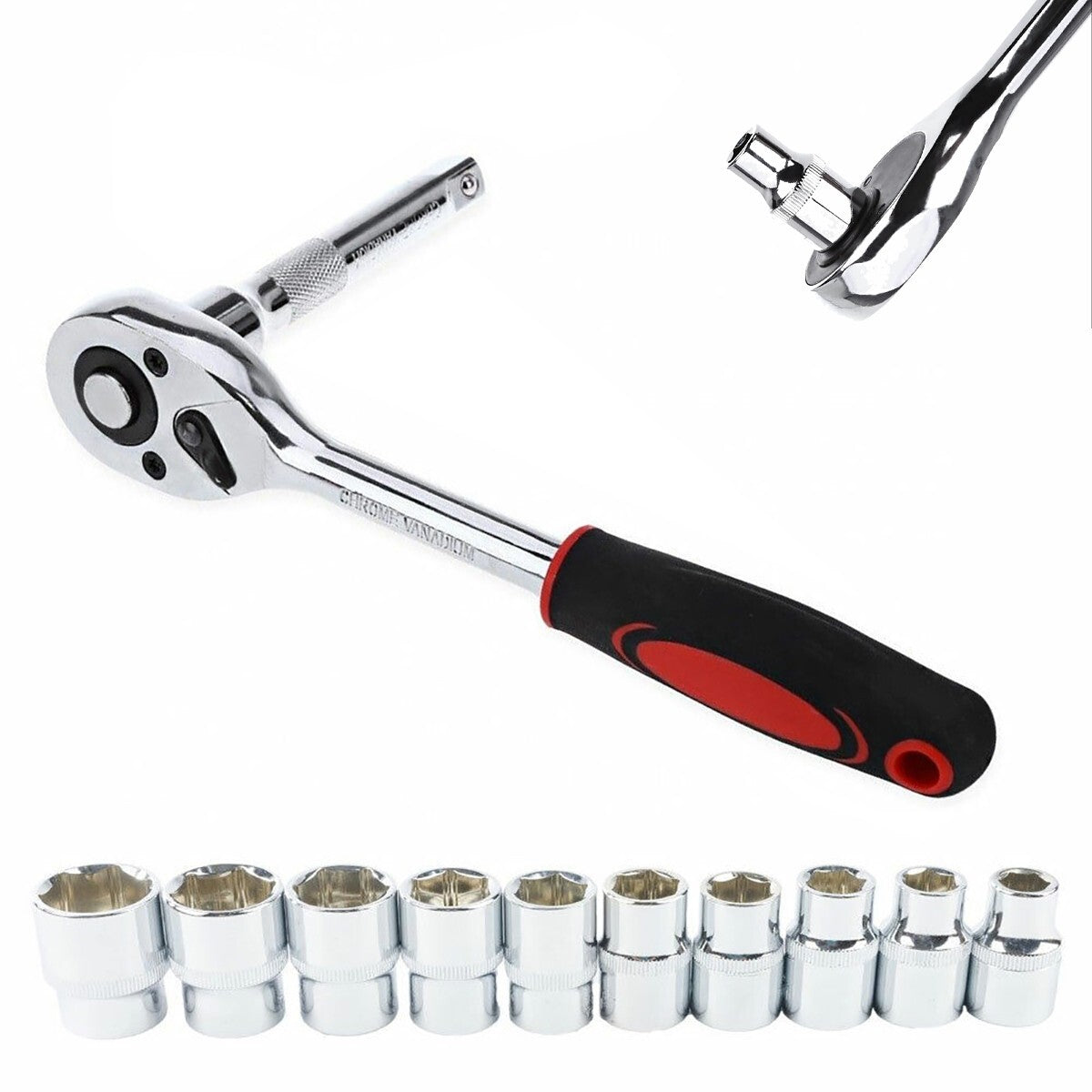 12 CHIAVI BUSSOLA ESAGONALI 1/2 CRICCHETTO PROLUNGA BUSSOLE REVERSIBILE 8-24MM