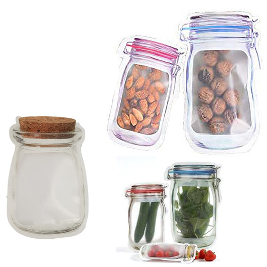 3 BUSTINE A FORMA DI BARATTOLO SACCHETTO CUCINA CHIUSURA ERMETICA CONSERVA