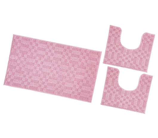 Tappeto Bagno 3D Morbido Assorbente Antiscivolo Lavabile Scendiletto Camera Set 3 Pezzi Rosa