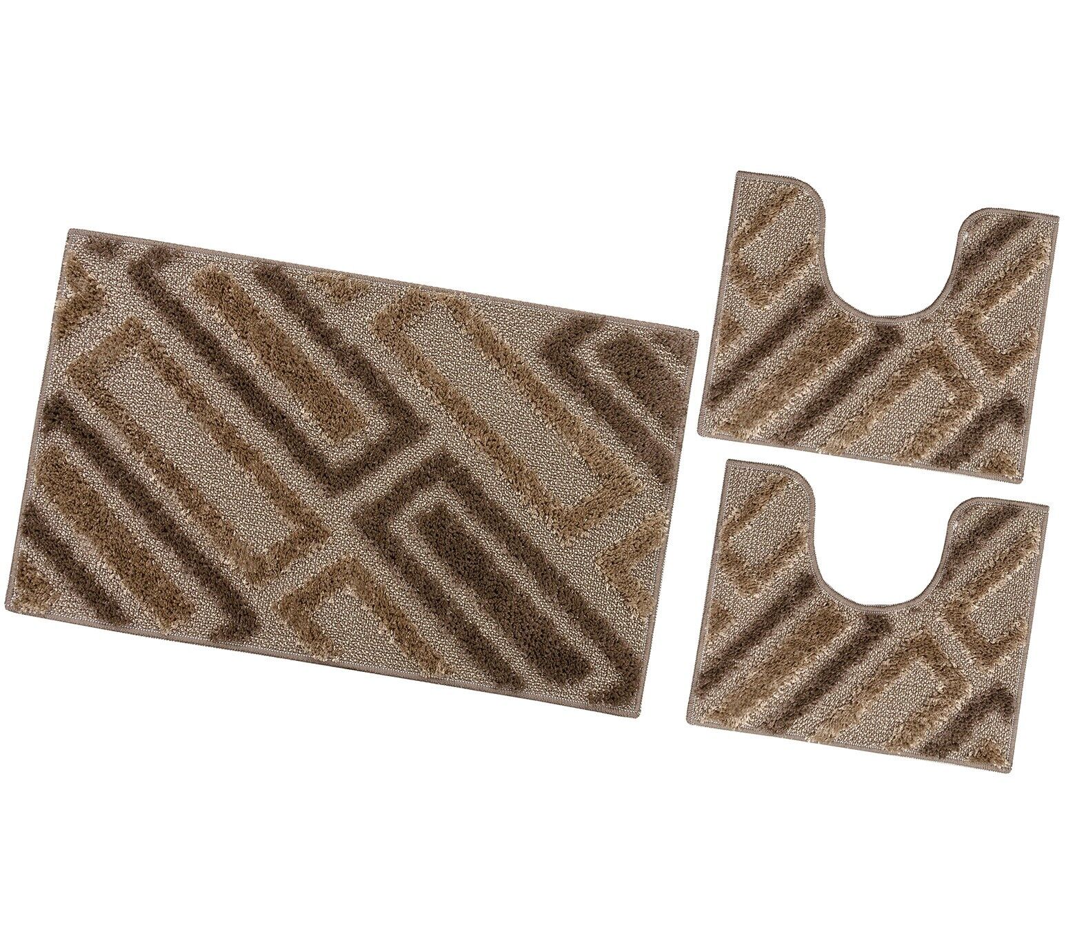 Tappeto Bagno Moderno Parure Set 3 Pezzi Soffice Shaggy Assorbente Antiscivolo Lavabile Marrone