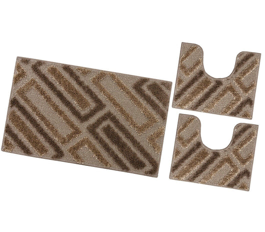 Tappeto Bagno Moderno Parure Set 3 Pezzi Soffice Shaggy Assorbente Antiscivolo Lavabile Marrone