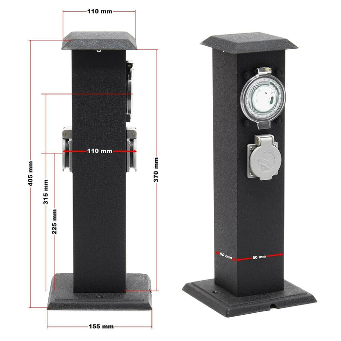 Colonnina Energy 2 prese di corrente esterne con timer in metallo IP44 16_0002280