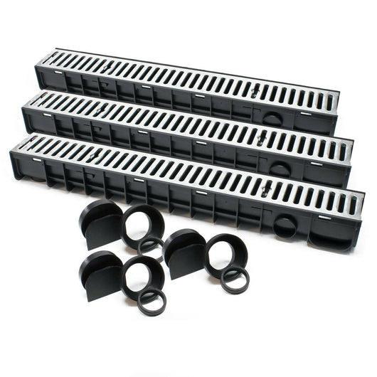 Set 3 grondaie da 1 mt copertura griglia 1,5 ton ghisa drenaggio evacuazione acque reflue 16_0001699